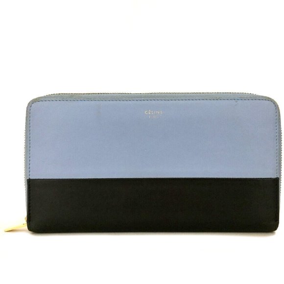 CELINE Bicolor Leather Long Zip Around Wallet - Picture 1 of 8